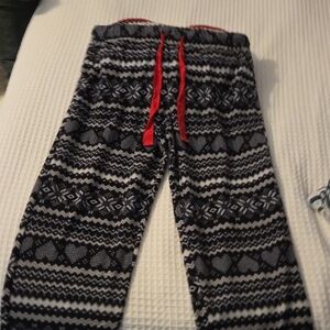 Cozy CUDDLE DUDS Black and Gray Patterned FLEECE Pj Pants with Red Drawstring